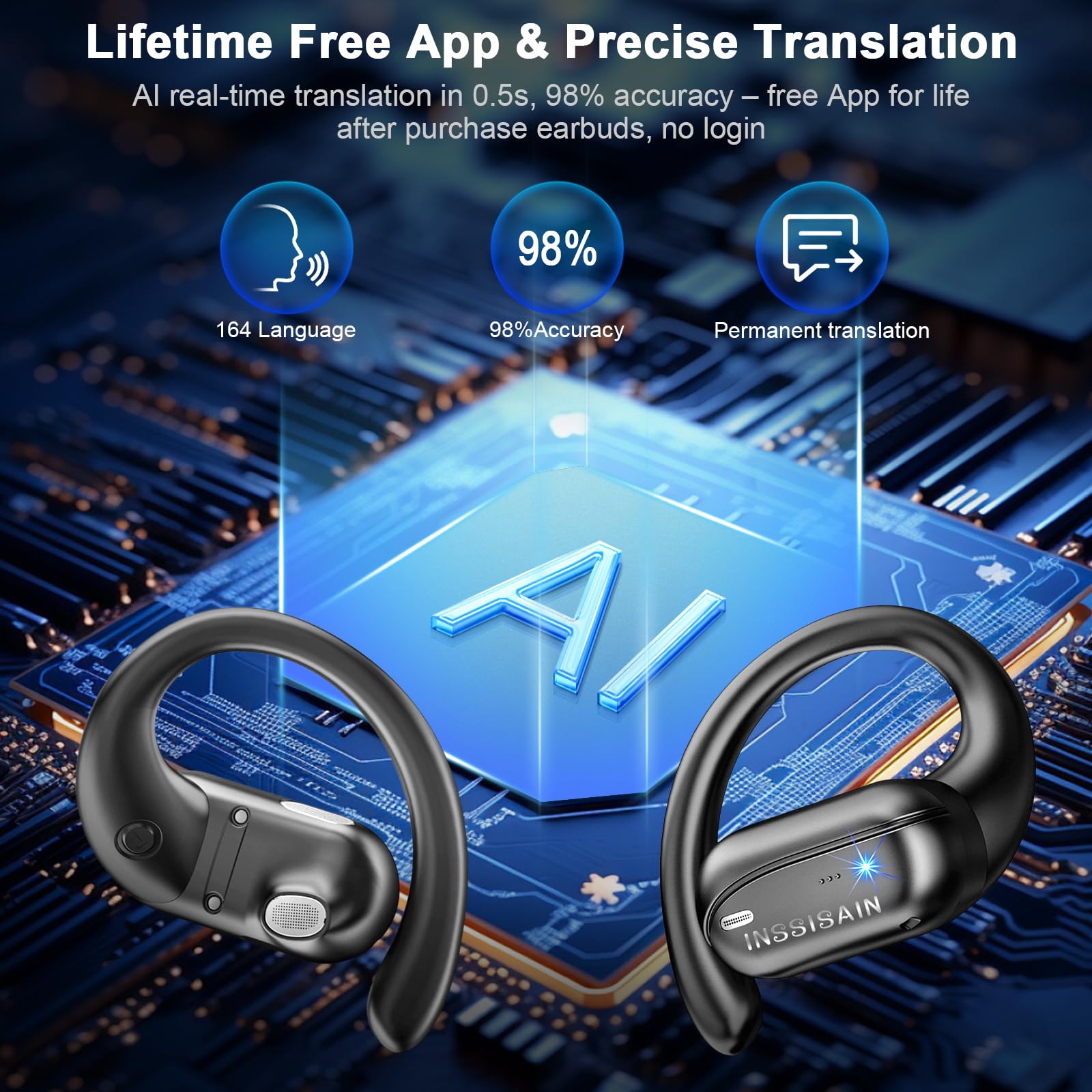 Ai Translation Earbuds Real Time 164 Languages & Accents, Audifonos Traductores Ingl  S Espaol, Ipx7 Waterproof & 10-Min Fast Ch